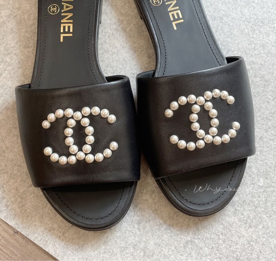 《Chanel》經典珍珠LOGO拖鞋 37號-3