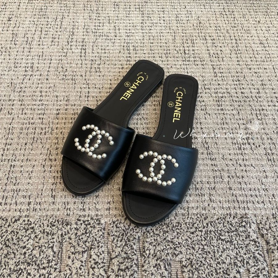《Chanel》經典珍珠LOGO拖鞋 37號-7