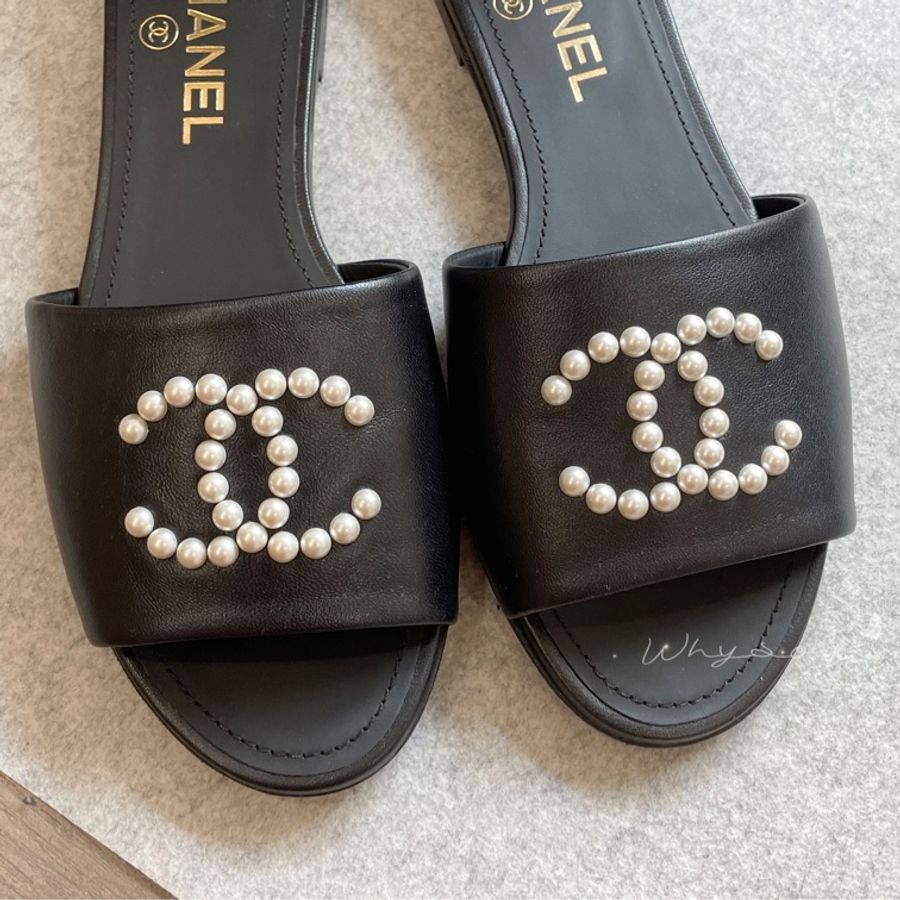 《Chanel》經典珍珠LOGO拖鞋 37號-10