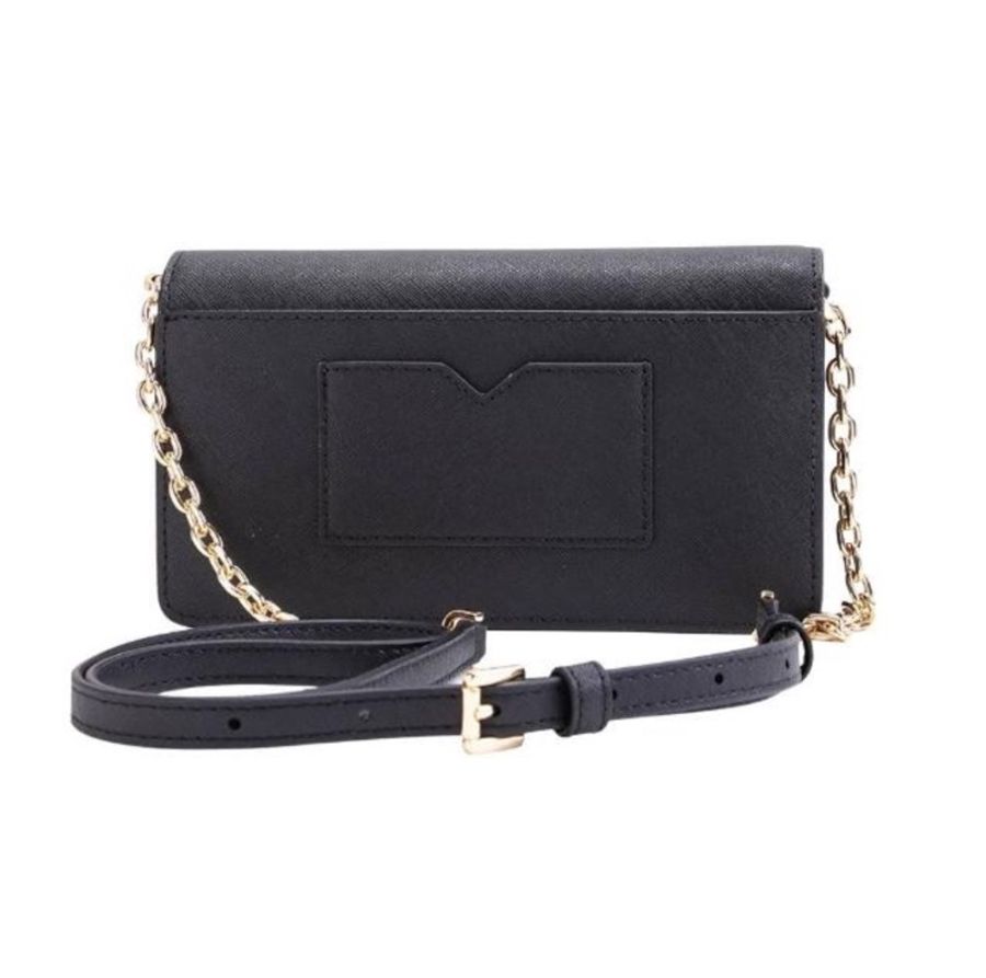 Michael Kors 簡約WOC圓標LOGO翻蓋信封造型手拿包錬包斜背包(黑)-2