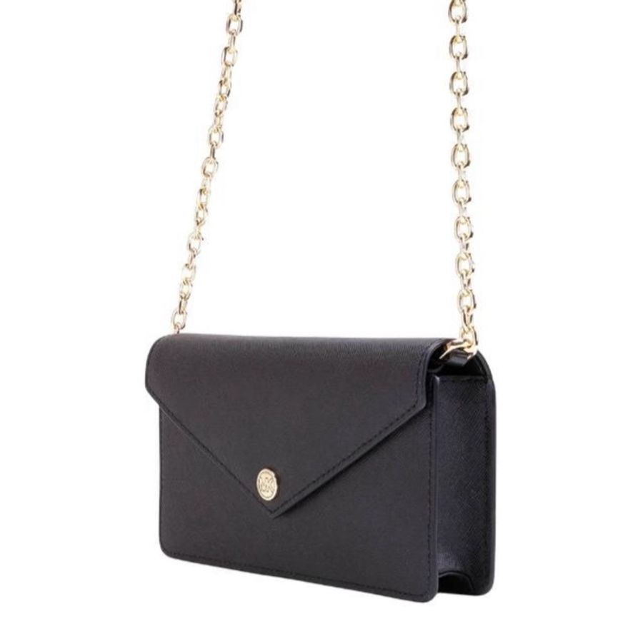 Michael Kors 簡約WOC圓標LOGO翻蓋信封造型手拿包錬包斜背包(黑)-3