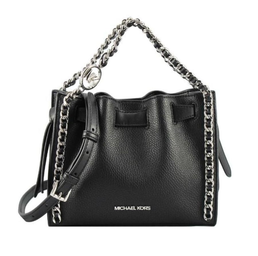 Michael Kors MINA金屬鍊帶造型荔枝紋皮革手提/肩背/斜背包(黑)-0