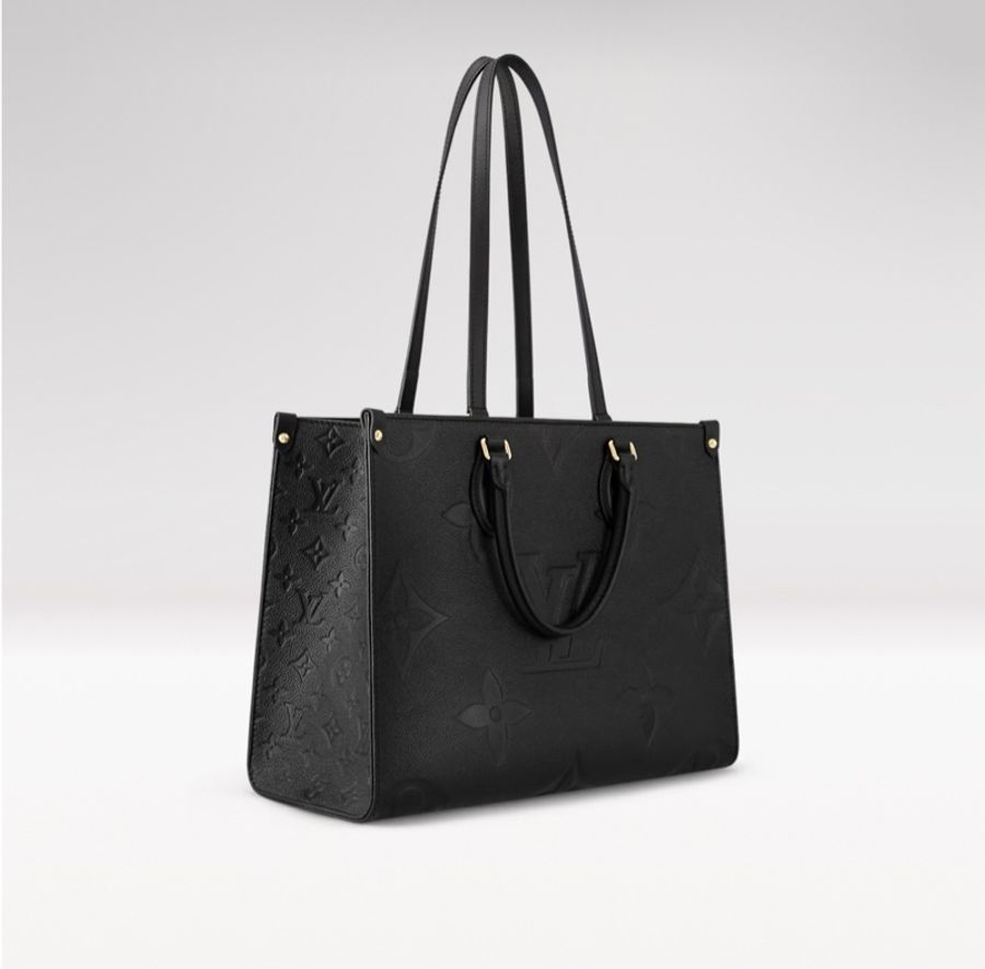 LV近新品,全配!OnTheGo MM中型LV 肩背、手挽、手提多功能托特包|經典黑色Monogram Empreinte壓花皮革|筆電上班通勤-0