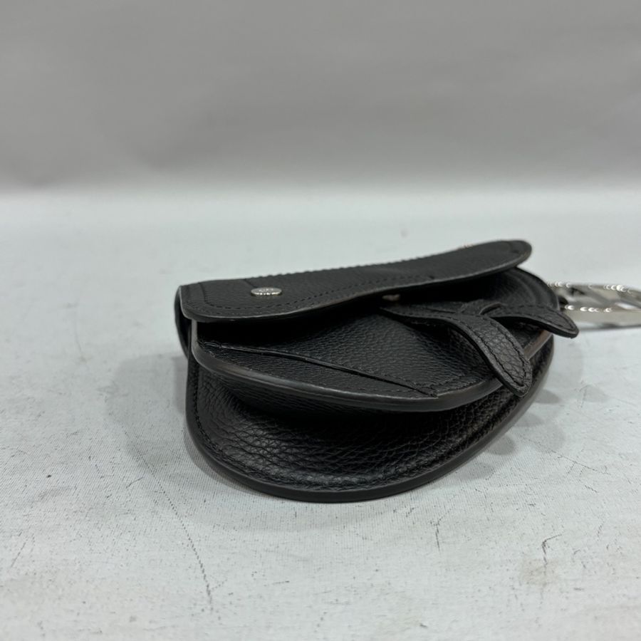 Dior黑顆粒牛皮銀釦Saddle馬鞍零錢包 掛墜 小皮件-4