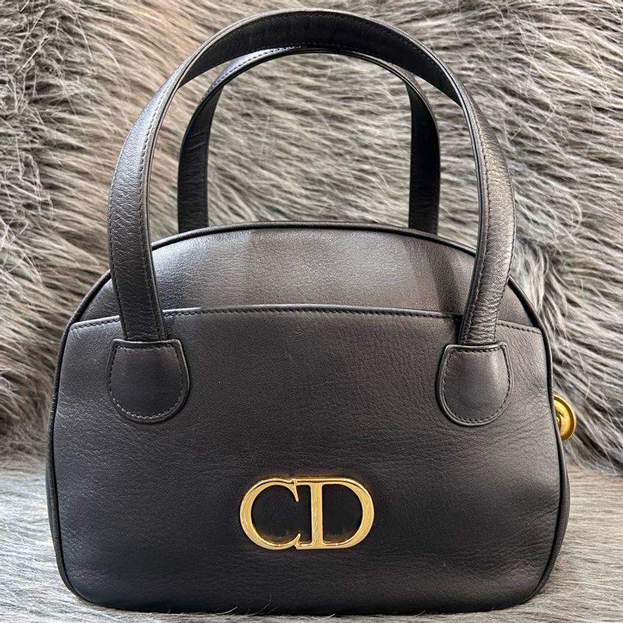 Dior 深藍色 金釦 Vintage 保齡球包 手提包 CD-0