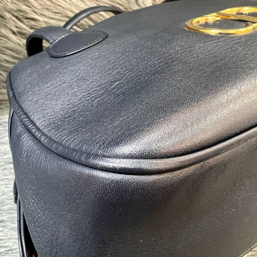 Dior 深藍色 金釦 Vintage 保齡球包 手提包 CD-12
