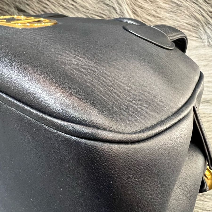 Dior 深藍色 金釦 Vintage 保齡球包 手提包 CD-13