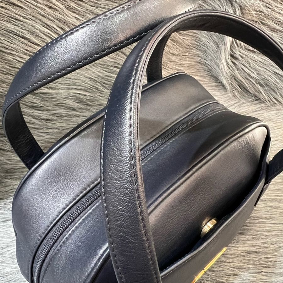 Dior 深藍色 金釦 Vintage 保齡球包 手提包 CD-16
