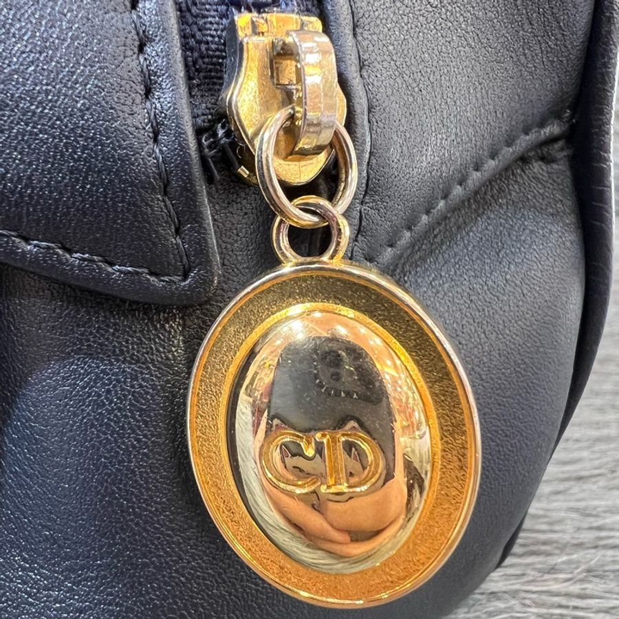 Dior 深藍色 金釦 Vintage 保齡球包 手提包 CD-18