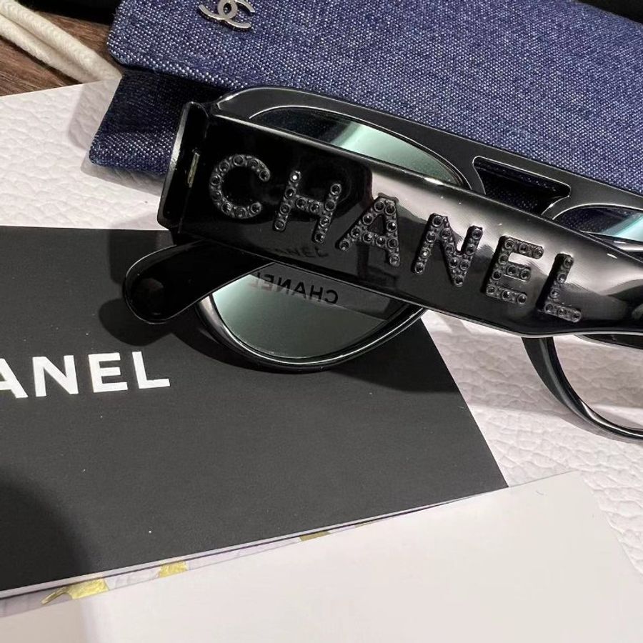 CHANEL 黑鑽平光眼鏡 可配度數全新全配-3