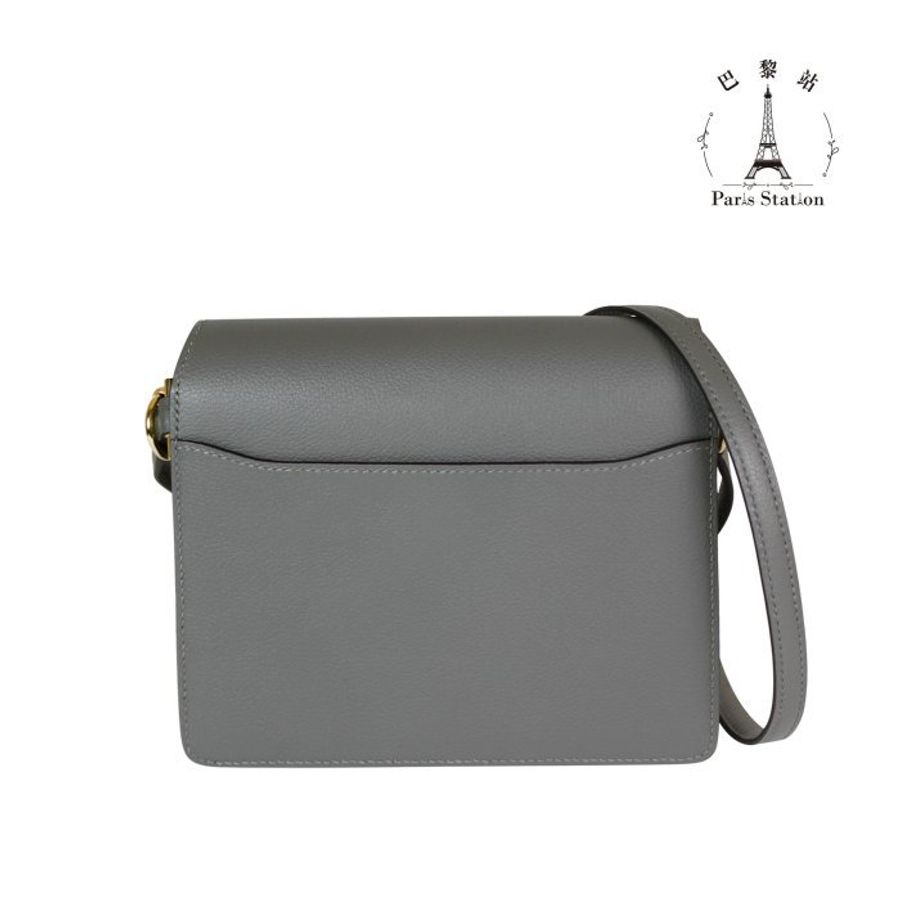 【巴黎站二手名牌專賣店】＊現貨＊HERMES 愛馬仕 真品＊Z刻積雨雲灰金釦MINI ROULIS豬鼻子肩背斜背包18-1
