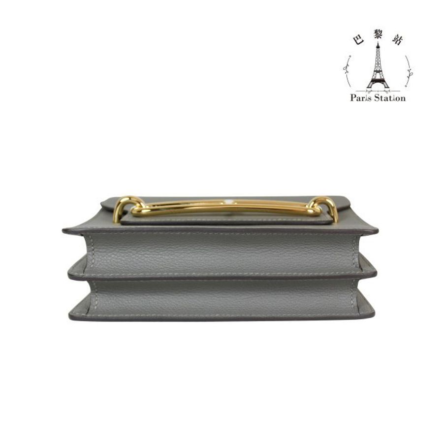 【巴黎站二手名牌專賣店】＊現貨＊HERMES 愛馬仕 真品＊Z刻積雨雲灰金釦MINI ROULIS豬鼻子肩背斜背包18-2