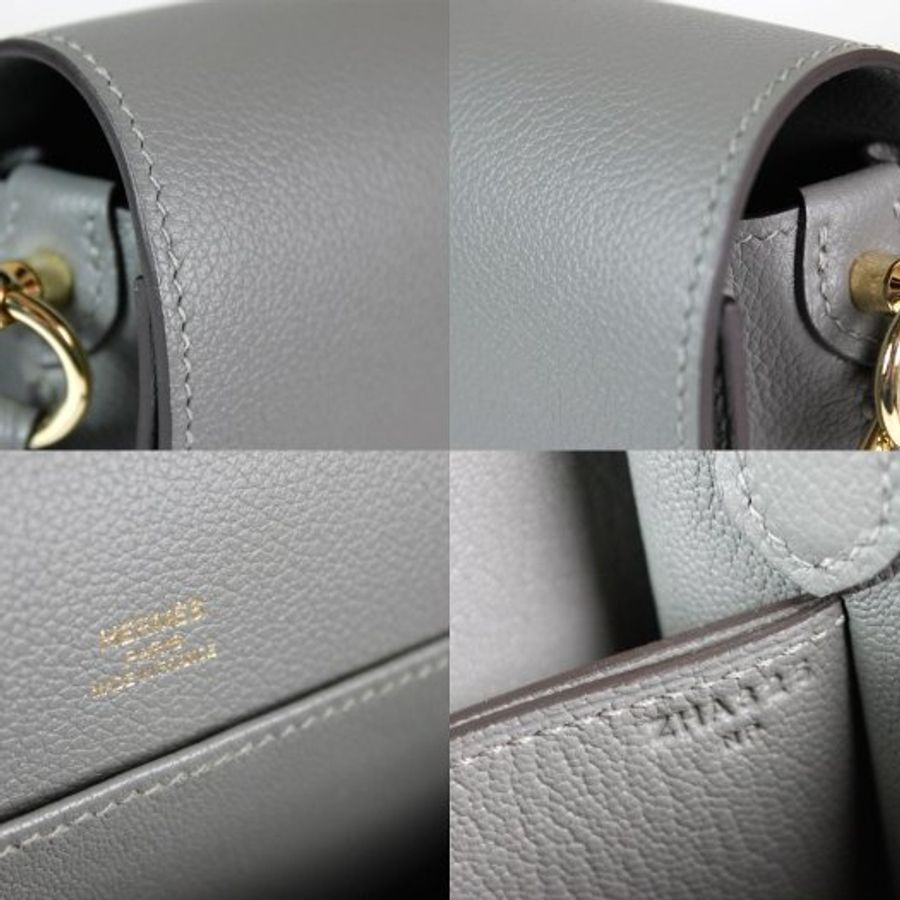 【巴黎站二手名牌專賣店】＊現貨＊HERMES 愛馬仕 真品＊Z刻積雨雲灰金釦MINI ROULIS豬鼻子肩背斜背包18-4