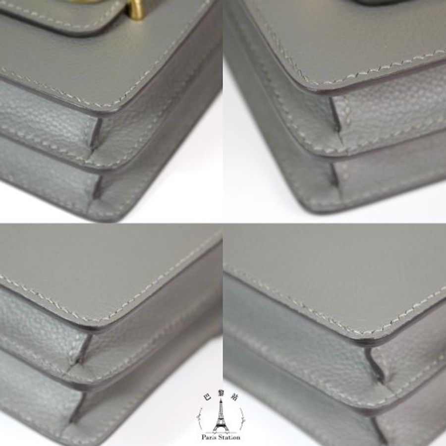 【巴黎站二手名牌專賣店】＊現貨＊HERMES 愛馬仕 真品＊Z刻積雨雲灰金釦MINI ROULIS豬鼻子肩背斜背包18-5