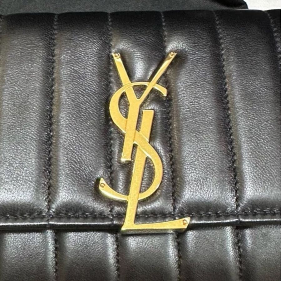用過1次 近全新 YSL 黑色 絎縫 長夾 贈送WOC 改造鏈條組-3