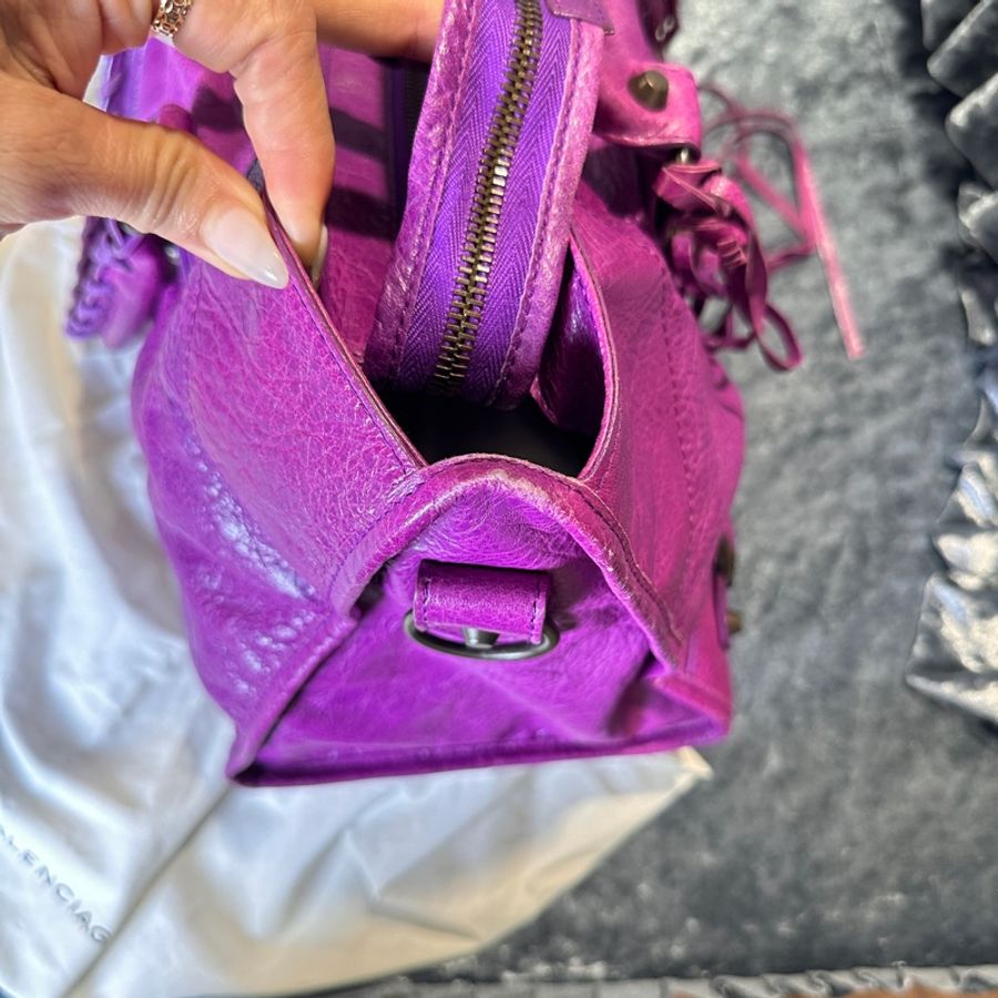 Balenciaga 巴黎世界紫色黑釦City 機車包-15