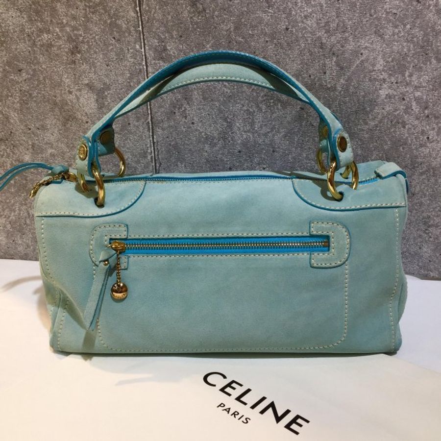 CELINE 水藍色 麂皮 波士頓 手提包-0