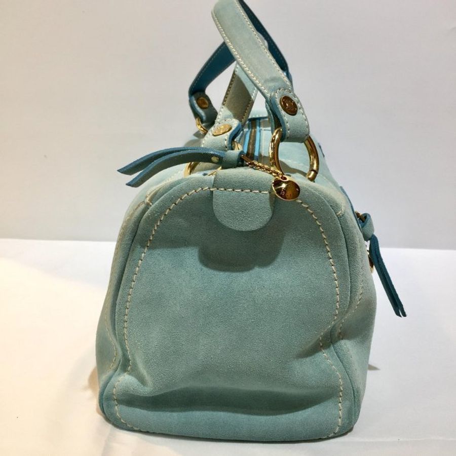 CELINE 水藍色 麂皮 波士頓 手提包-7