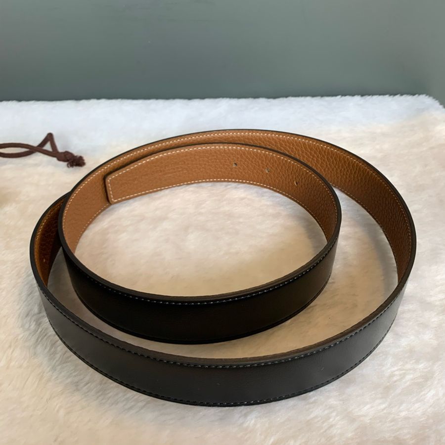 Hermes Speed H Logo 搭釦雙色雙面可用皮帶(黑色/金棕) 90cm-2