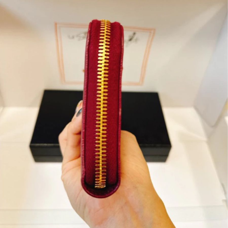 出國方便攜帶 9成新 保證真品 PRADA 莓果色 乾燥玫瑰色 發財長夾 女用長夾 防刮皮夾-4