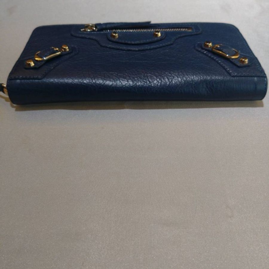 【舊愛新歡】BALENCIAGA 深藍色Giant系列機車ㄇ字拉鍊長夾-5