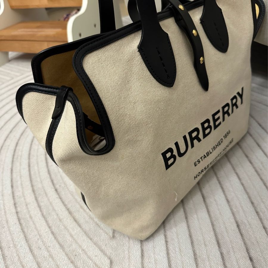 BURBERRY The Belt 中型 可拆萬用袋撞色拼接棉帆布托特包(自然色)-1