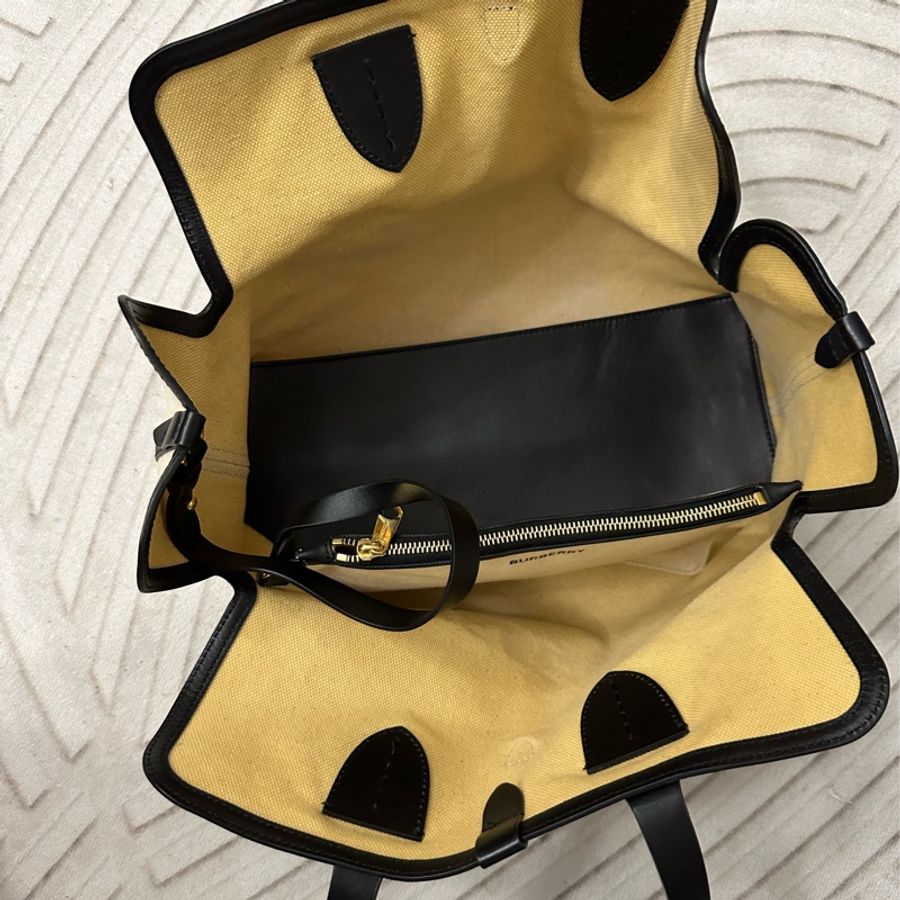 BURBERRY The Belt 中型 可拆萬用袋撞色拼接棉帆布托特包(自然色)-10