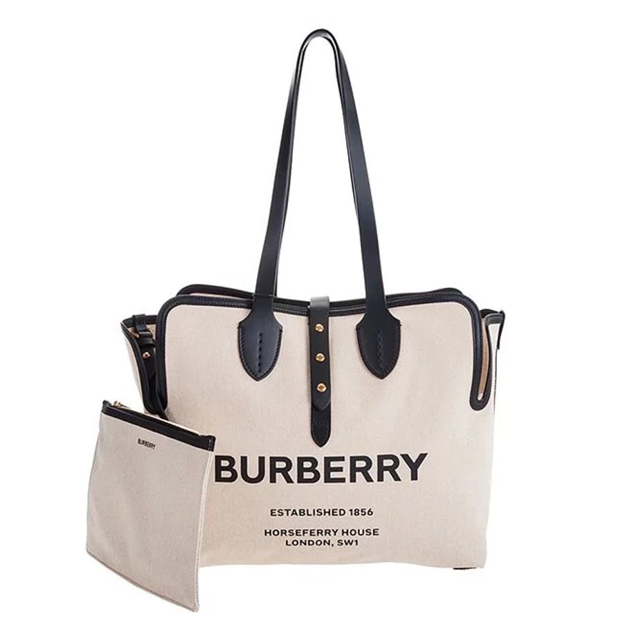 BURBERRY The Belt 中型 可拆萬用袋撞色拼接棉帆布托特包(自然色)-4