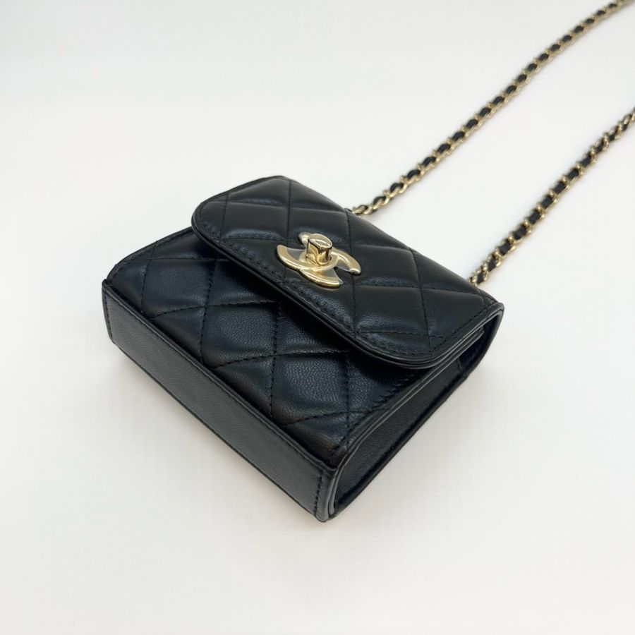 CHANEL香奈兒黑色淡金釦trendy cc mini-6