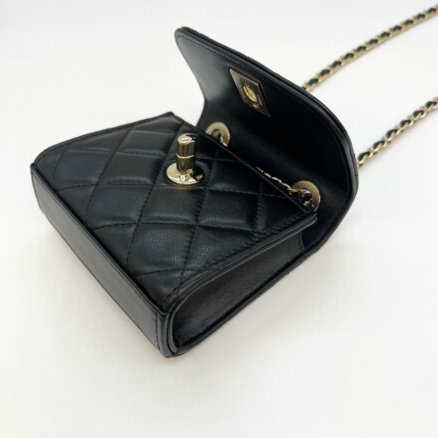 CHANEL香奈兒黑色淡金釦trendy cc mini-8