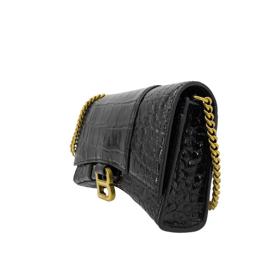 Balenciaga 鱷魚壓紋牛皮金鍊斜背包(656050-黑)-2