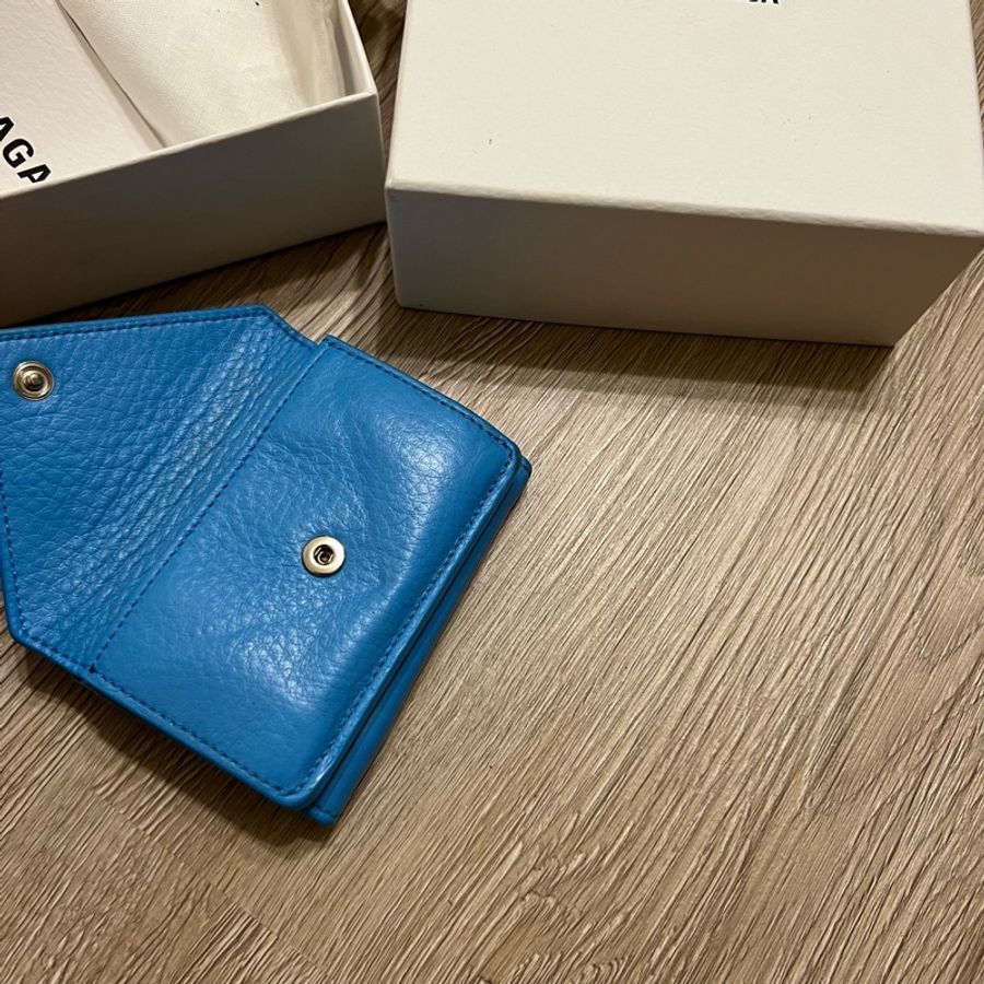 瑞奇二手精品 balenciaga 土耳其藍 短夾三摺 美品-3