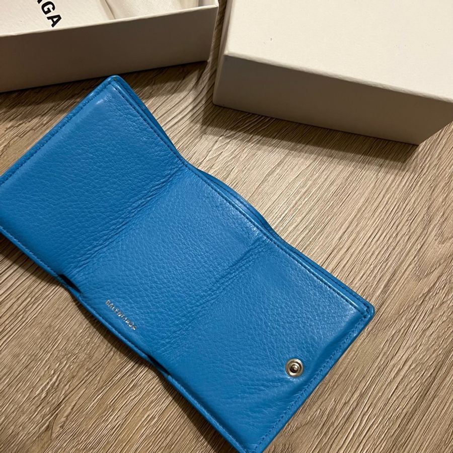 瑞奇二手精品 balenciaga 土耳其藍 短夾三摺 美品-4