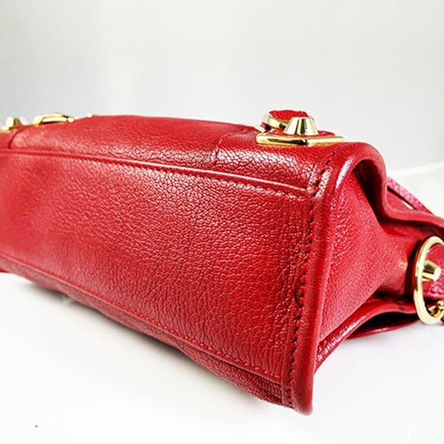 BALENCIAGA巴黎世家 紅色山羊皮 MINI CITY 機車包390160-5