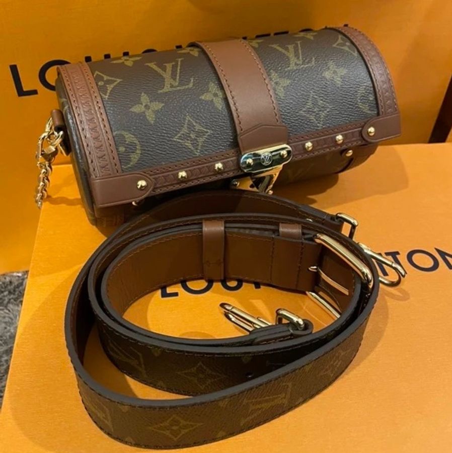 LV 路易威登 Papillon Trunk M57835 巴比龍 離櫃近新品 經典 Monogram 帆布斜背圓筒包-3