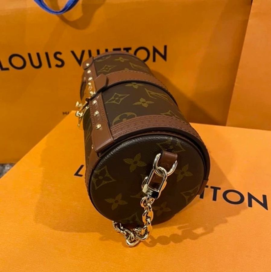 LV 路易威登 Papillon Trunk M57835 巴比龍 離櫃近新品 經典 Monogram 帆布斜背圓筒包-11