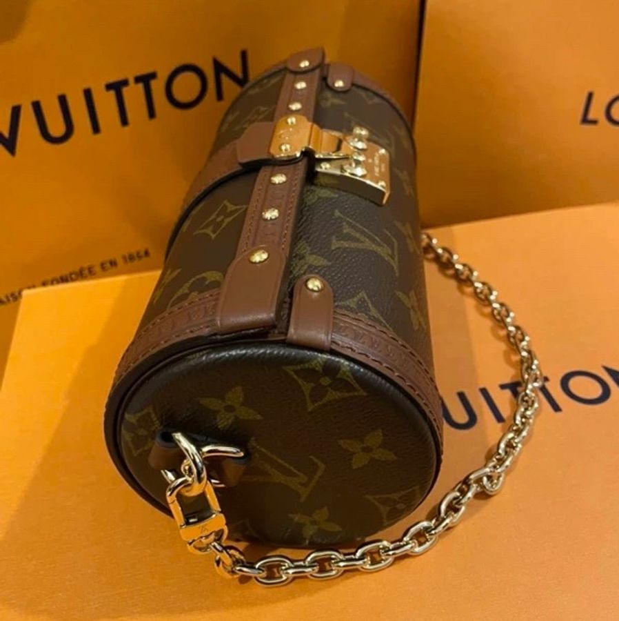 LV 路易威登 Papillon Trunk M57835 巴比龍 離櫃近新品 經典 Monogram 帆布斜背圓筒包-12