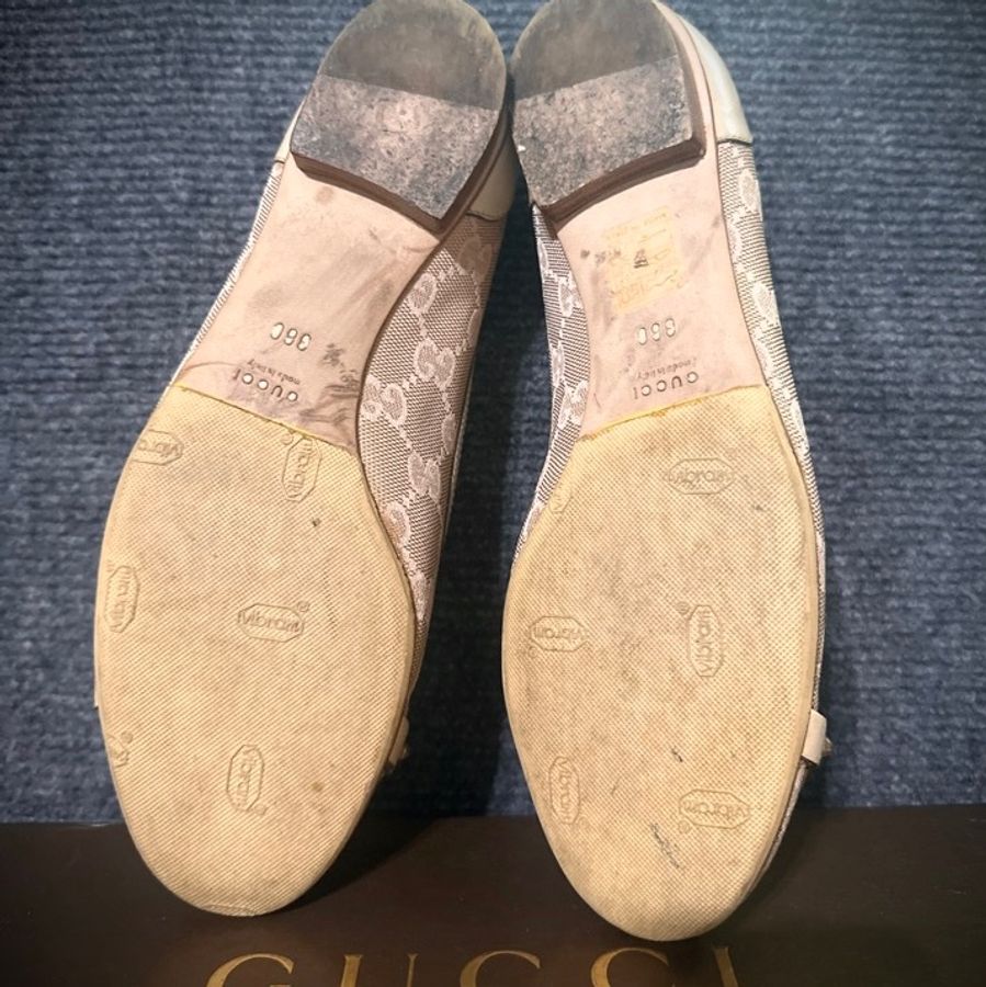 Gucci 淡金粉紅提花芭蕾舞鞋 竹節馬銜扣娃娃鞋 女 36C vintage-5
