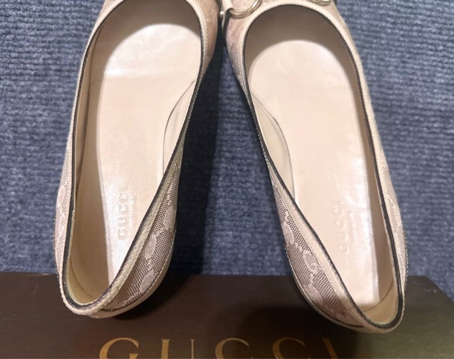 Gucci 淡金粉紅提花芭蕾舞鞋 竹節馬銜扣娃娃鞋 女 36C vintage-6