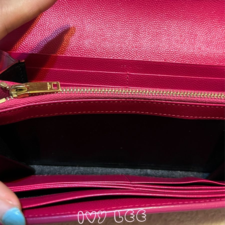 Saint Laurent GNC372266 皮革 長夾 金色LOGO 粉桃色 二手精品-8
