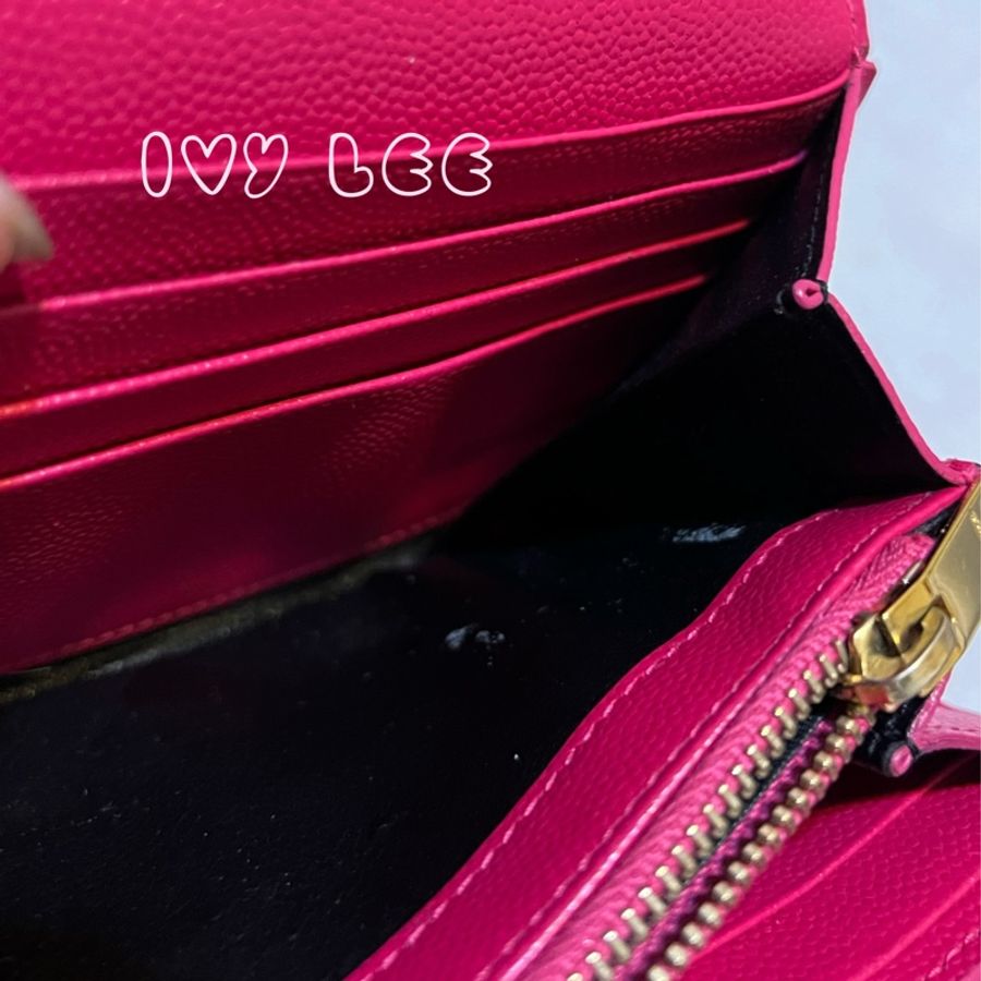 Saint Laurent GNC372266 皮革 長夾 金色LOGO 粉桃色 二手精品-10
