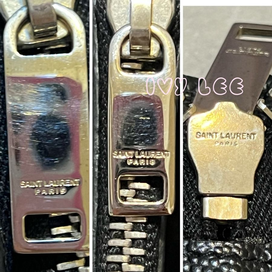 SAINT LAURENT燙銀LOGO粒紋牛皮拉鍊式長夾 經典黑 二手精品-11