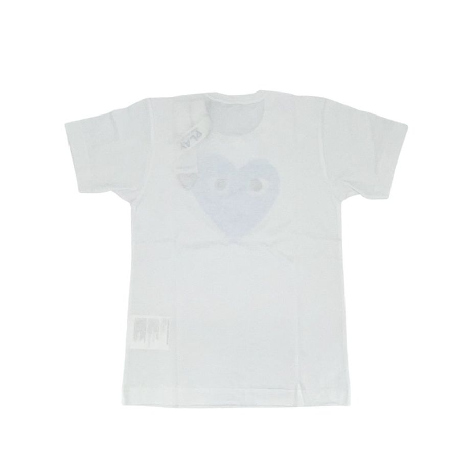川久保玲 CDG 女款 藍大小雙愛心刺繡logo短袖T恤(白)-M-1