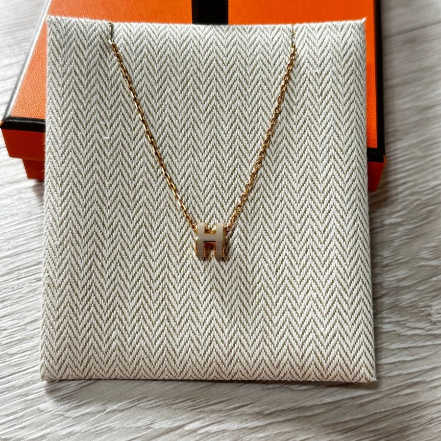 Hermes mini pop H 項鍊 玫瑰金+奶茶色-1