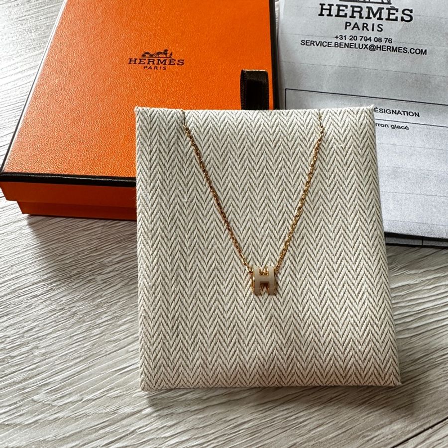 Hermes mini pop H 項鍊 玫瑰金+奶茶色-2