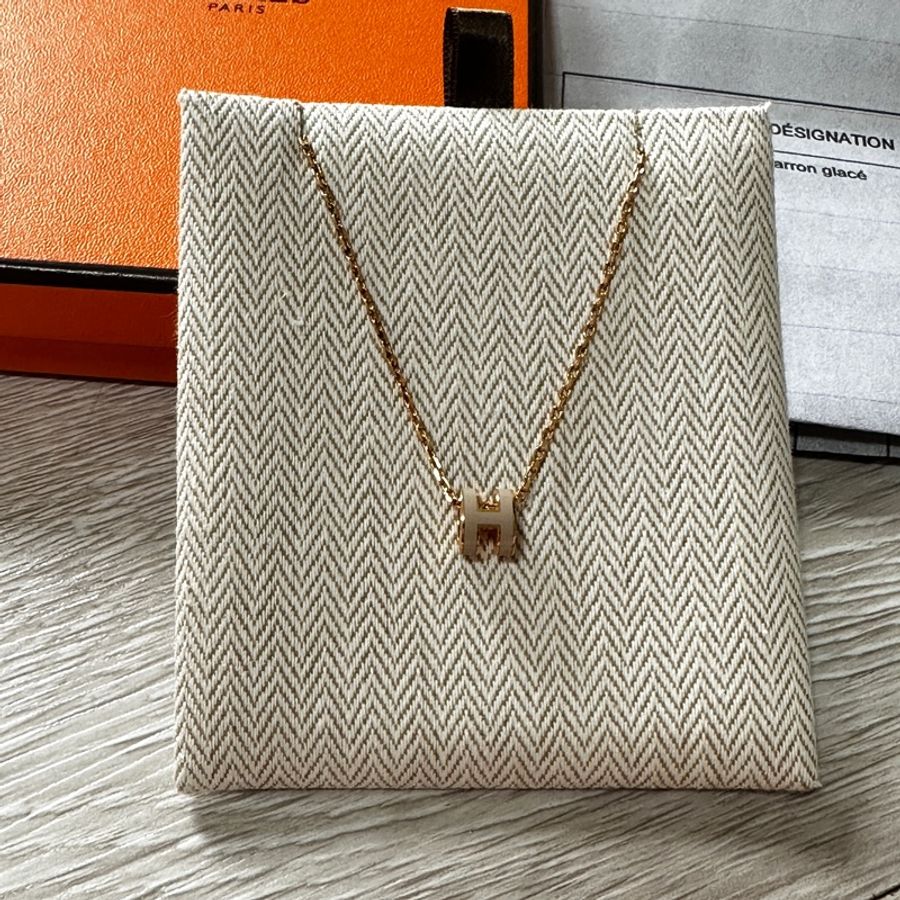 Hermes mini pop H 項鍊 玫瑰金+奶茶色-3