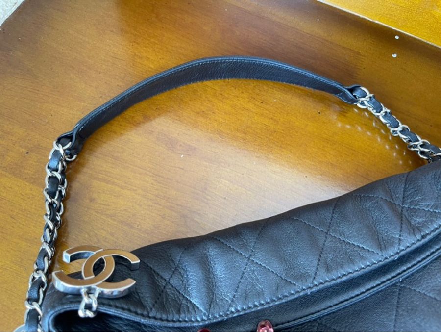Chanel vintage hobo 銀桿 羊皮 菱格紋 外縫 肩背包-5