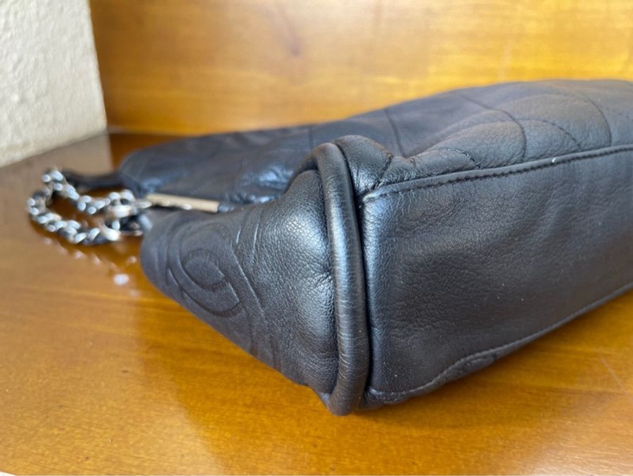 Chanel vintage hobo 銀桿 羊皮 菱格紋 外縫 肩背包-7