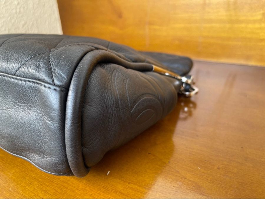 Chanel vintage hobo 銀桿 羊皮 菱格紋 外縫 肩背包-8