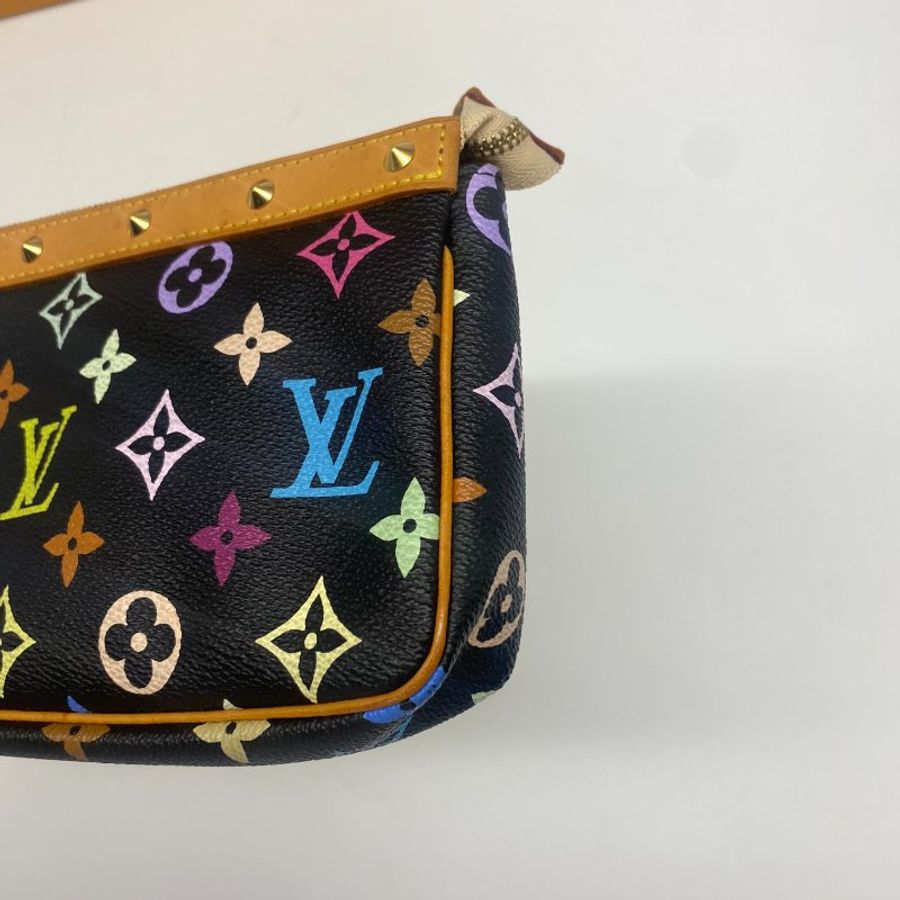 Louis Vuitton LV 黑三彩 村上隆 字紋 鉚釘 腋下包/麻將包-5